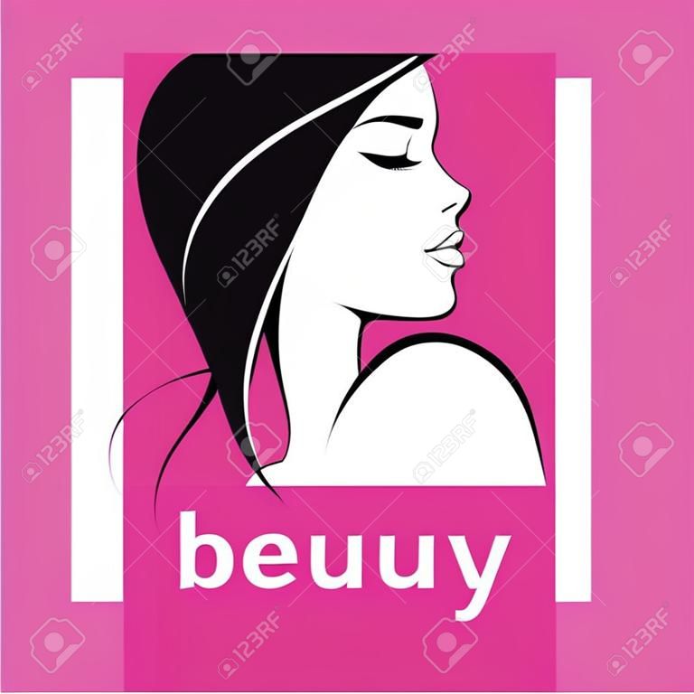 beautiful woman stylized vector silhouette, haircut outlined symbol