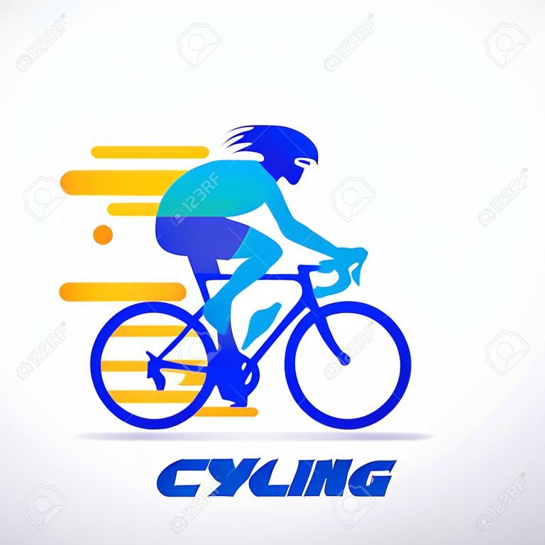 cycling race stylized background, cyclist vector silhouette