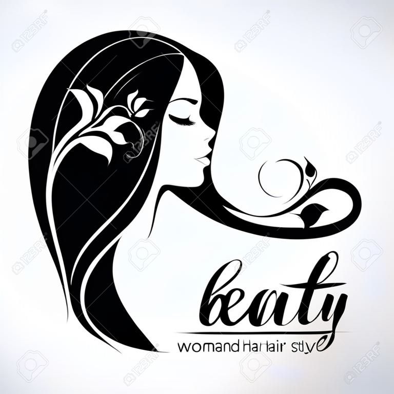 womans stile capelli stilizzato sillhouette, modello di logo salone di bellezza