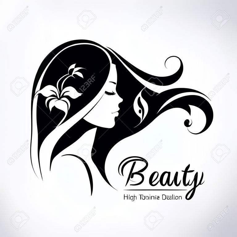 Frisur der Frau stilisierte sillhouette, Schönheitssalon-Logoschablone