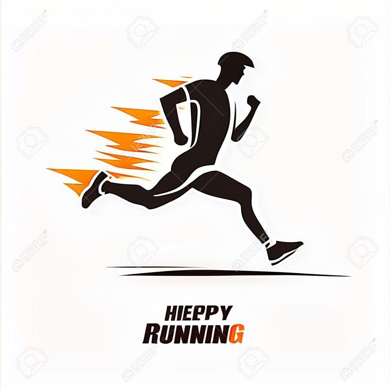 running man vector symbol, outlined stylized silhouette, sport and activity concept
