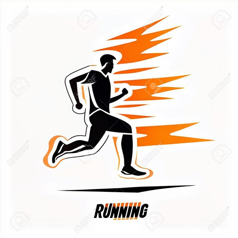 simbolo di vettore di uomo che corre, silhouette stilizzata delineata, concetto di sport e attività