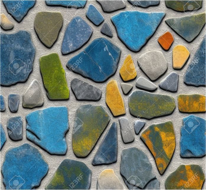 Mur en maçonnerie transparente avec des pierres de forme irrégulières. La texture répète parfaitement les deux verticalement et horizontalement.