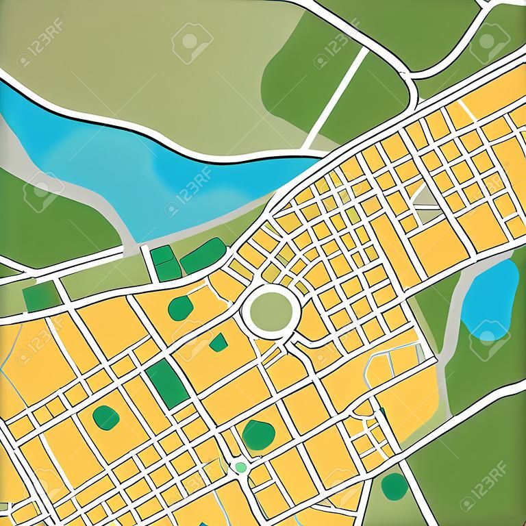 Karte oder Plan von generischen urbanen Stadt zeigt Straßen und Parks