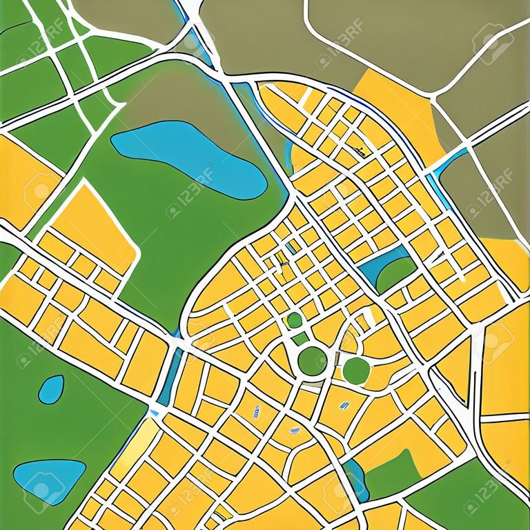 Kaart of plan van generieke stedelijke stad met straten en parken