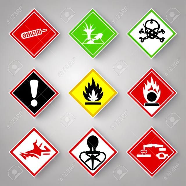 GHS 9 Nuovo Hazard Pictogram. segnale di avvertimento di pericolo (WHMIS), illustrazione vettoriale isolato