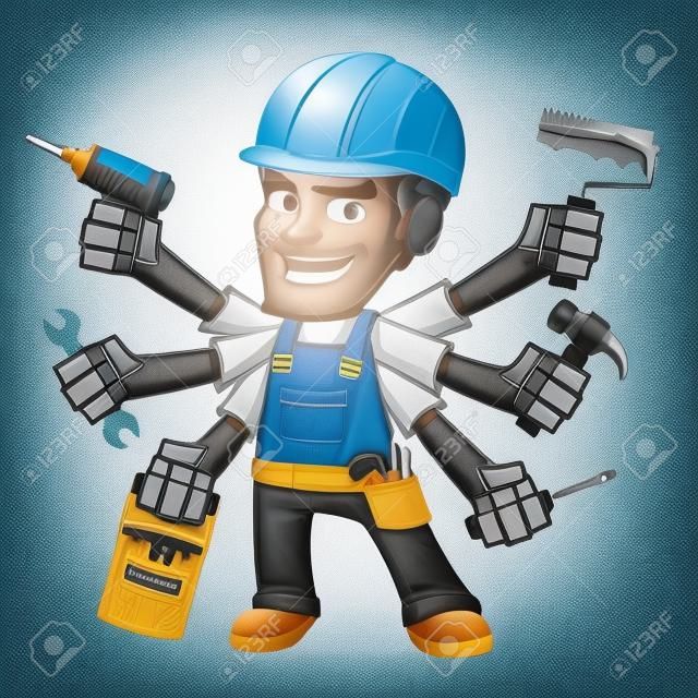 Handyman holding multiple tools
