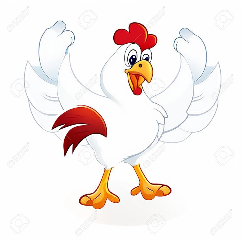 Chicken cartoon giving thumbs up isolated in white background