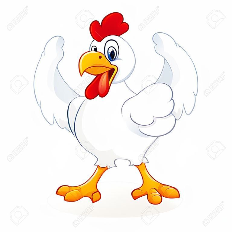 Kreskówka kurczaka podając kciuki do góry odizolowane w białym tle