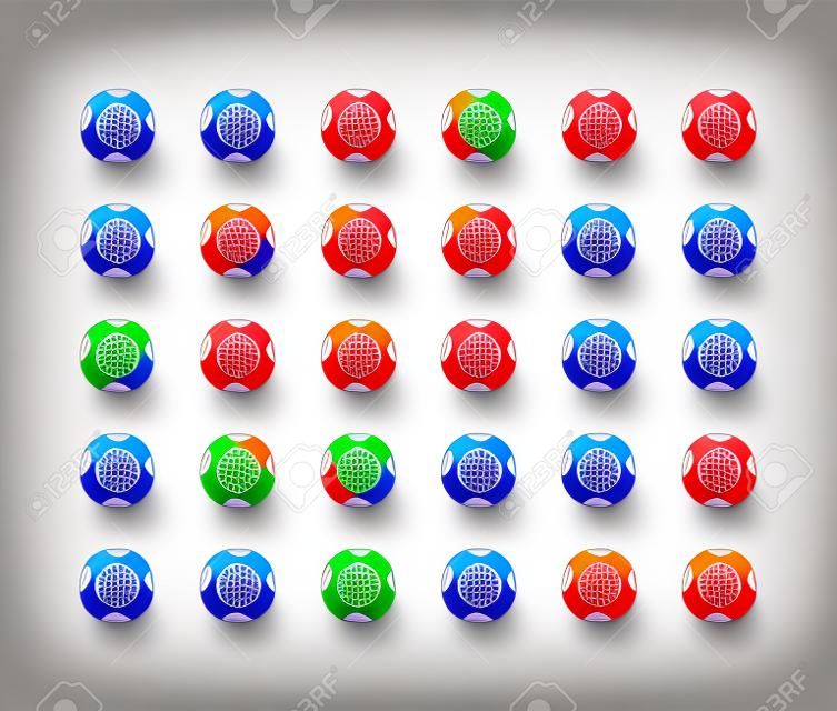 Conjunto de vetores de bolas de loteria coloridas isoladas no fundo branco, diferentes números e cores, coleção de ícones, conceito de jogo de azar.