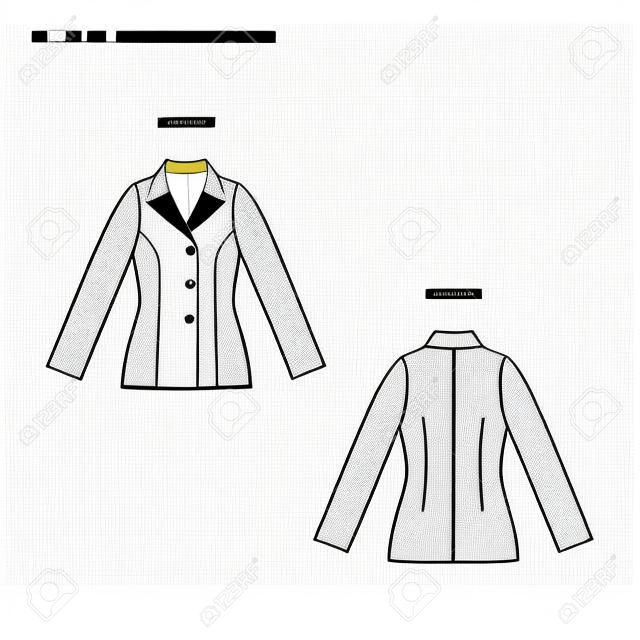 Fashion technical drawing of the women's jacket. Vector technical drawing for fashion. Vector fashion flat sketch of the jacket. The spec manual for fashion.