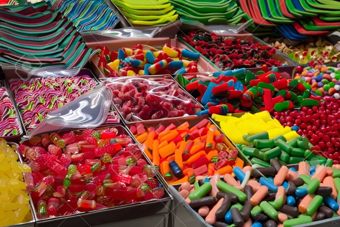 Assorted colorful candy at Mahane Yehuda Market in Jerusalem, Israel.