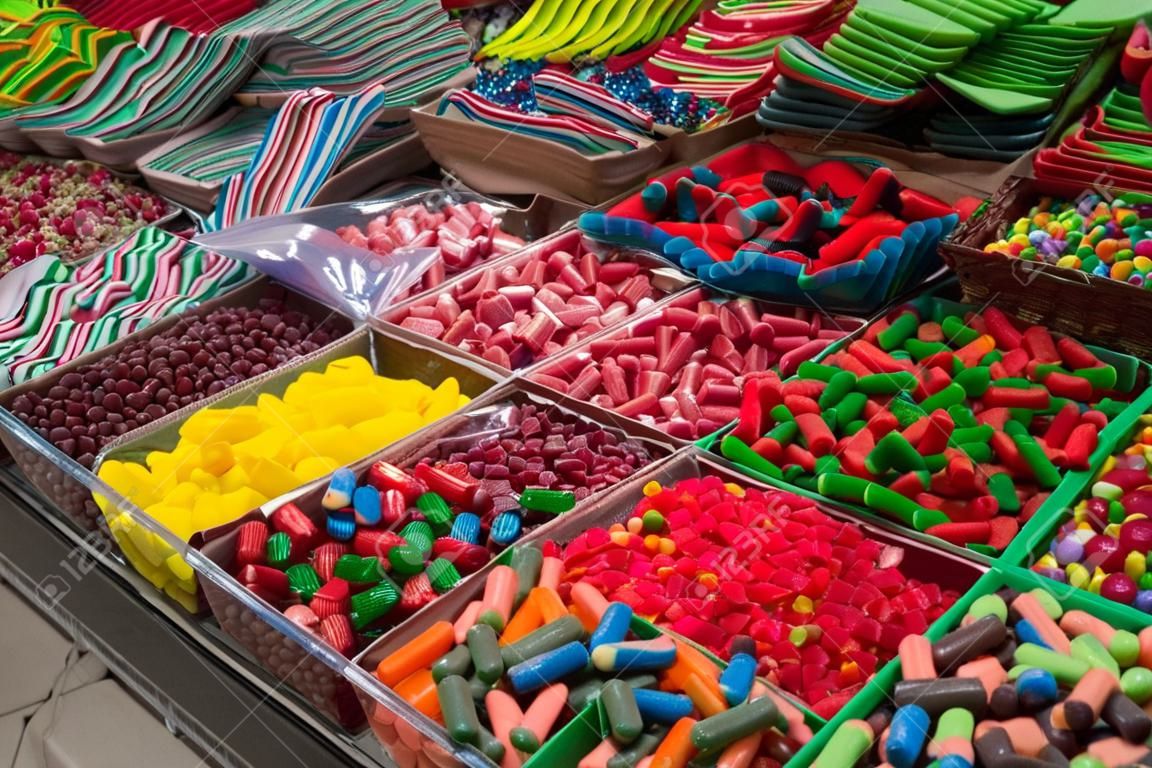 Assorted colorful candy at Mahane Yehuda Market in Jerusalem, Israel.