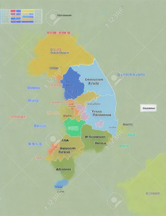 Mapa de las divisiones administrativas de corea del sur / español