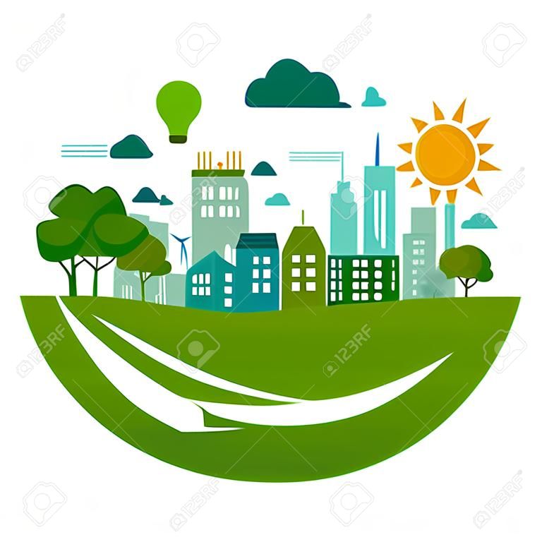 Green eco city vector illustration ( ecology concept , nature conservation )