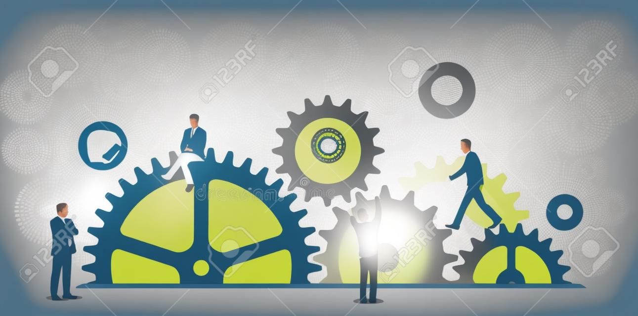 Business success ( idea, inspiration ) concept vector illustration. Gear wheel and people.