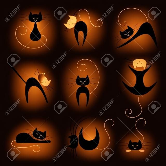 Noir collection de silhouette de chat. Chats dans diverses poses