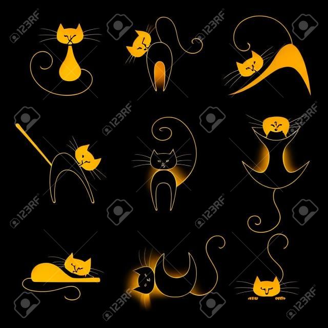 Noir collection de silhouette de chat. Chats dans diverses poses