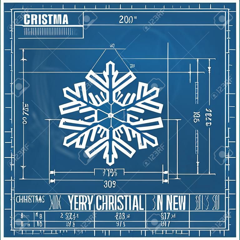 Snowflake as technical blueprint drawing. Christmas technical concept. Mechanical engineering drawings. Christmas and new year banner, cover, poster, flyer or greeting vector card
