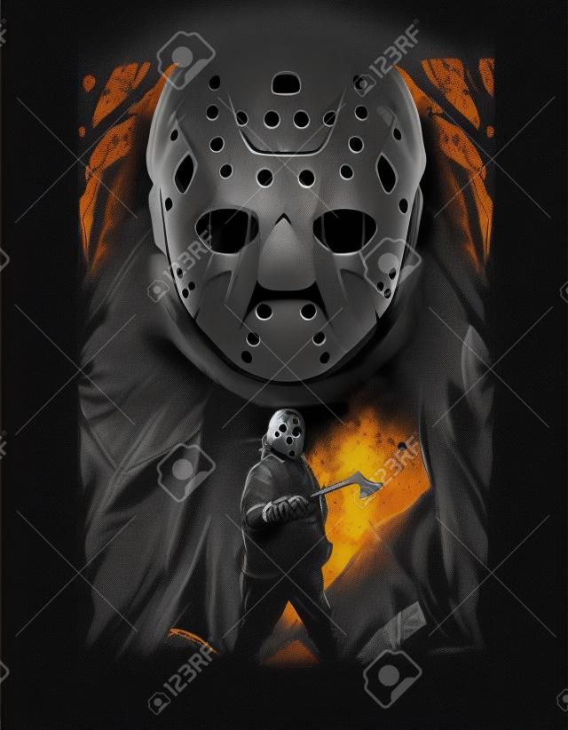 Jason Voorhees Hockey Mask Illustratie voor T Shirt Design