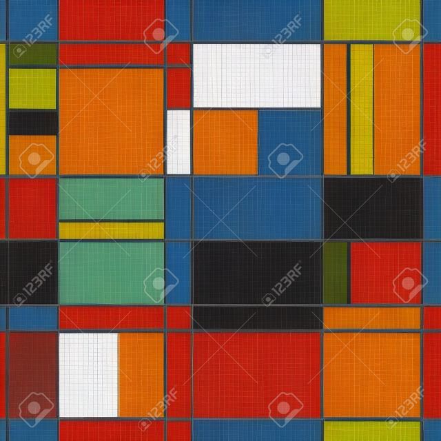 Mondrian seamless pattern. Bauhaus abstract geometric style. Colorful bauhaus vector illustration. Mosaic Piet Mondrian emulation.