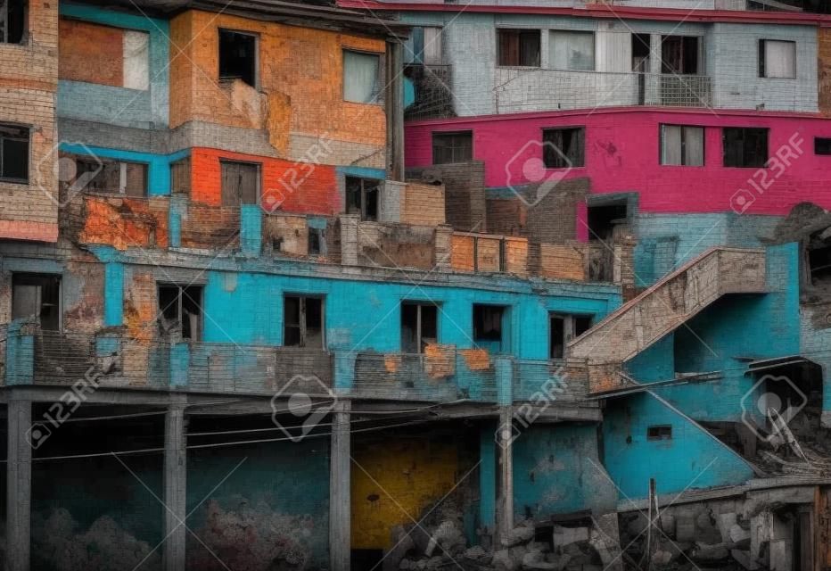 La decadencia urbana en el distrito pobre en Valparaíso, Chile
