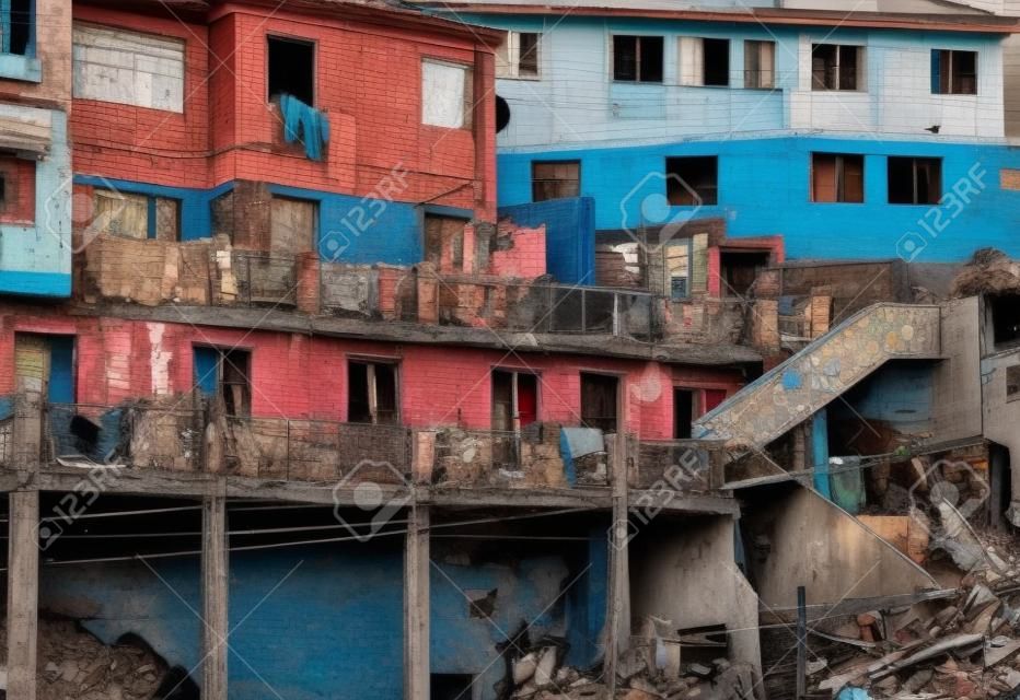 バルパライソ、チリの貧しい地区の都市の衰退