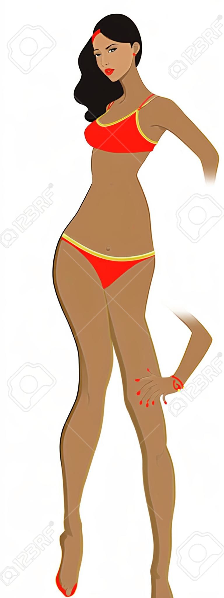 Illustration Vecteur d'une jeune fille maillot de bain rouge.