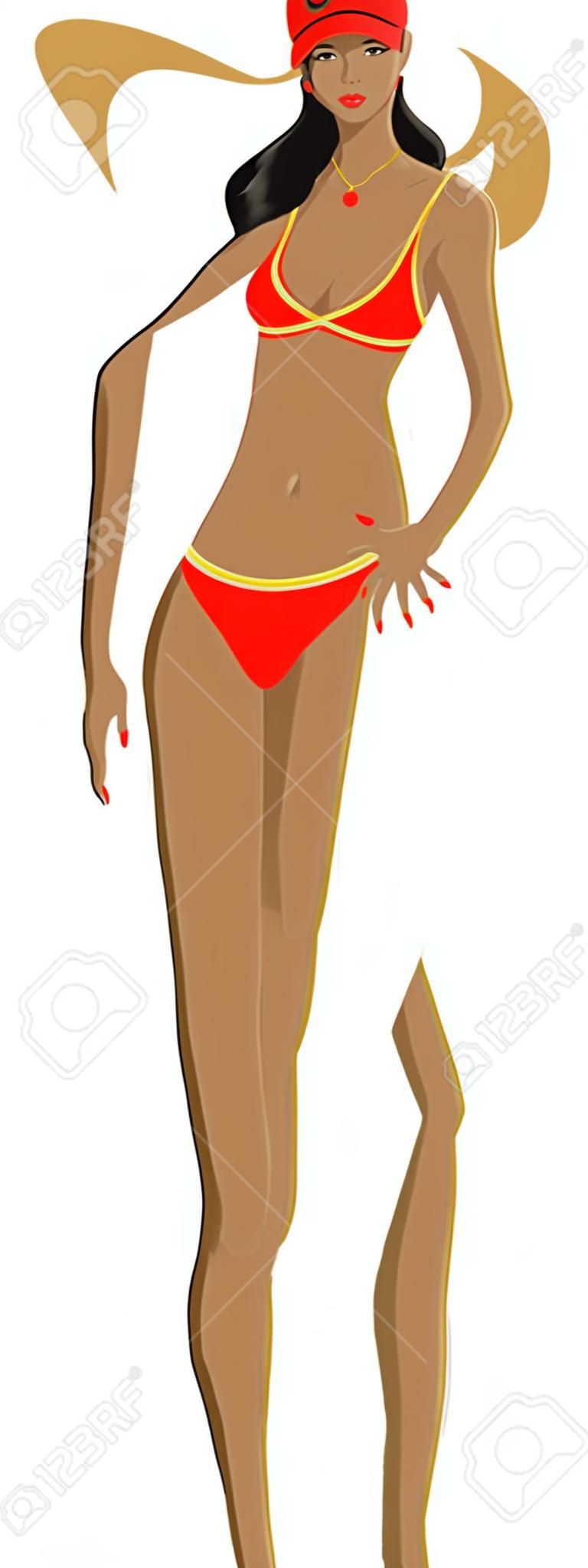 Illustration Vecteur d'une jeune fille maillot de bain rouge.