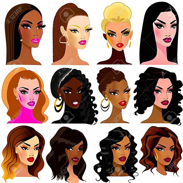 Illustration du visage des femmes biracial mixte. Idéal pour les avatars, le maquillage, les tons de peau ou de styles de cheveux de femmes mélangés.