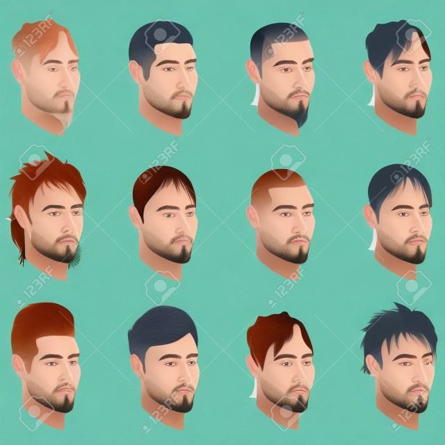 Ilustración de la vista de perfil 12 hombres diferentes lados.