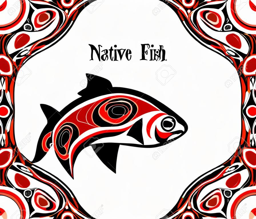 ネイティブの装飾と白い背景の赤でネイティブ サーモン ベクトル魚