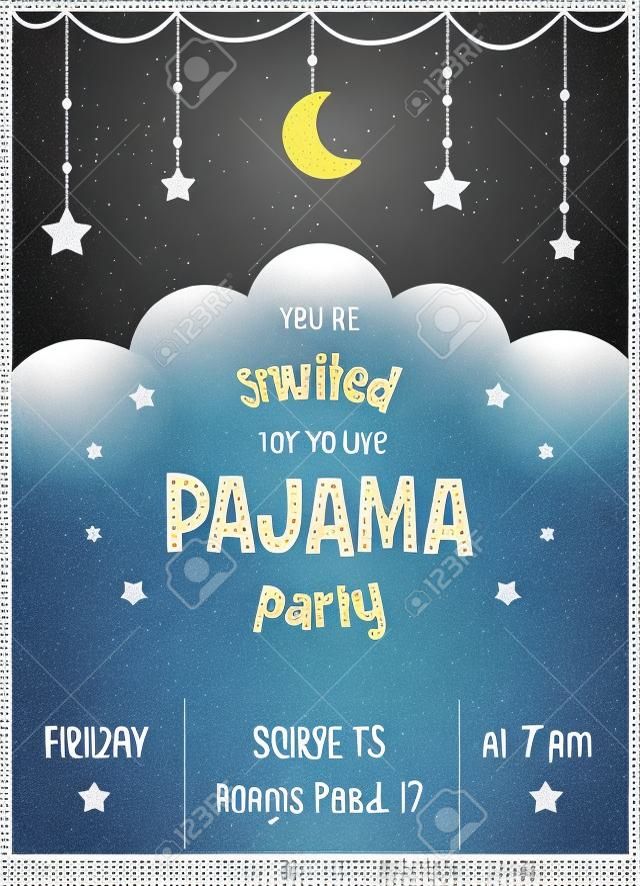 Pajama Sleepover Kinderfeest Uitnodigingskaart of Poster Template