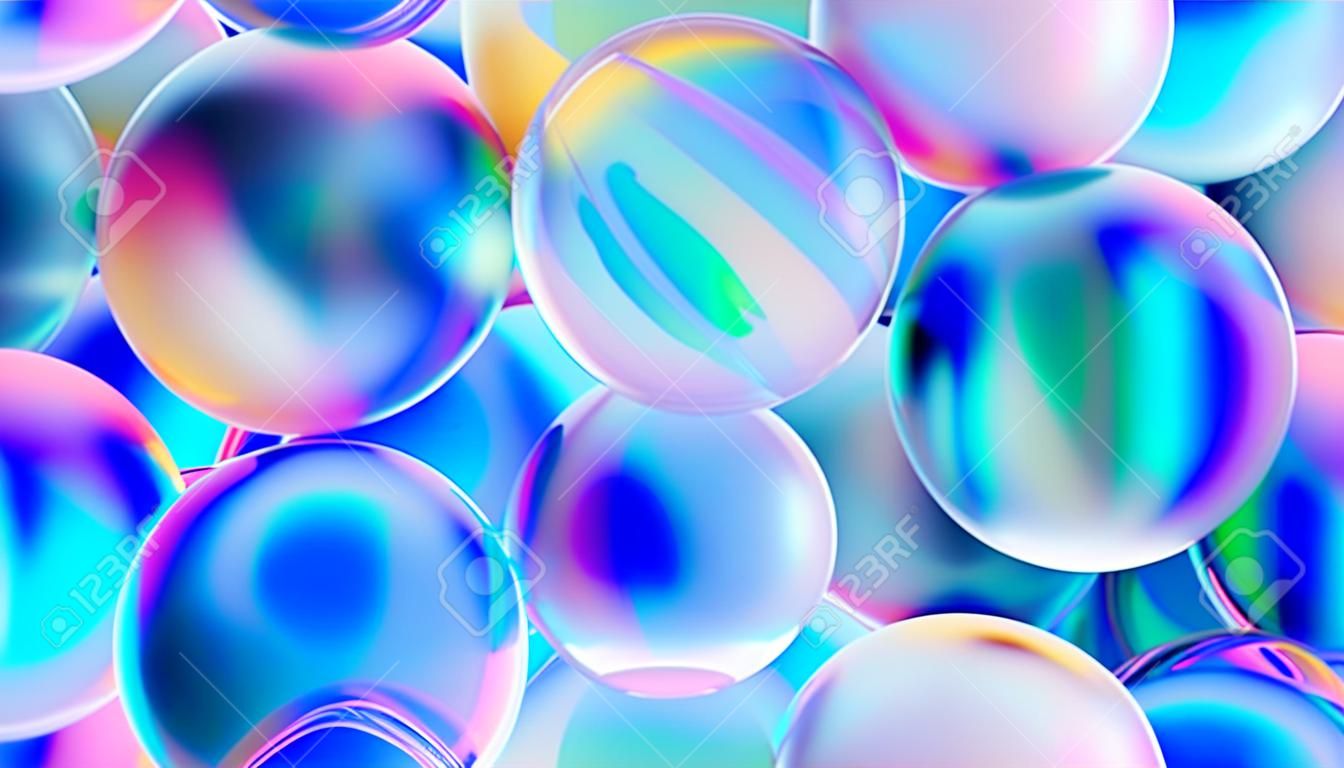 Translucent Glass Spheres Abstract Background 3d render