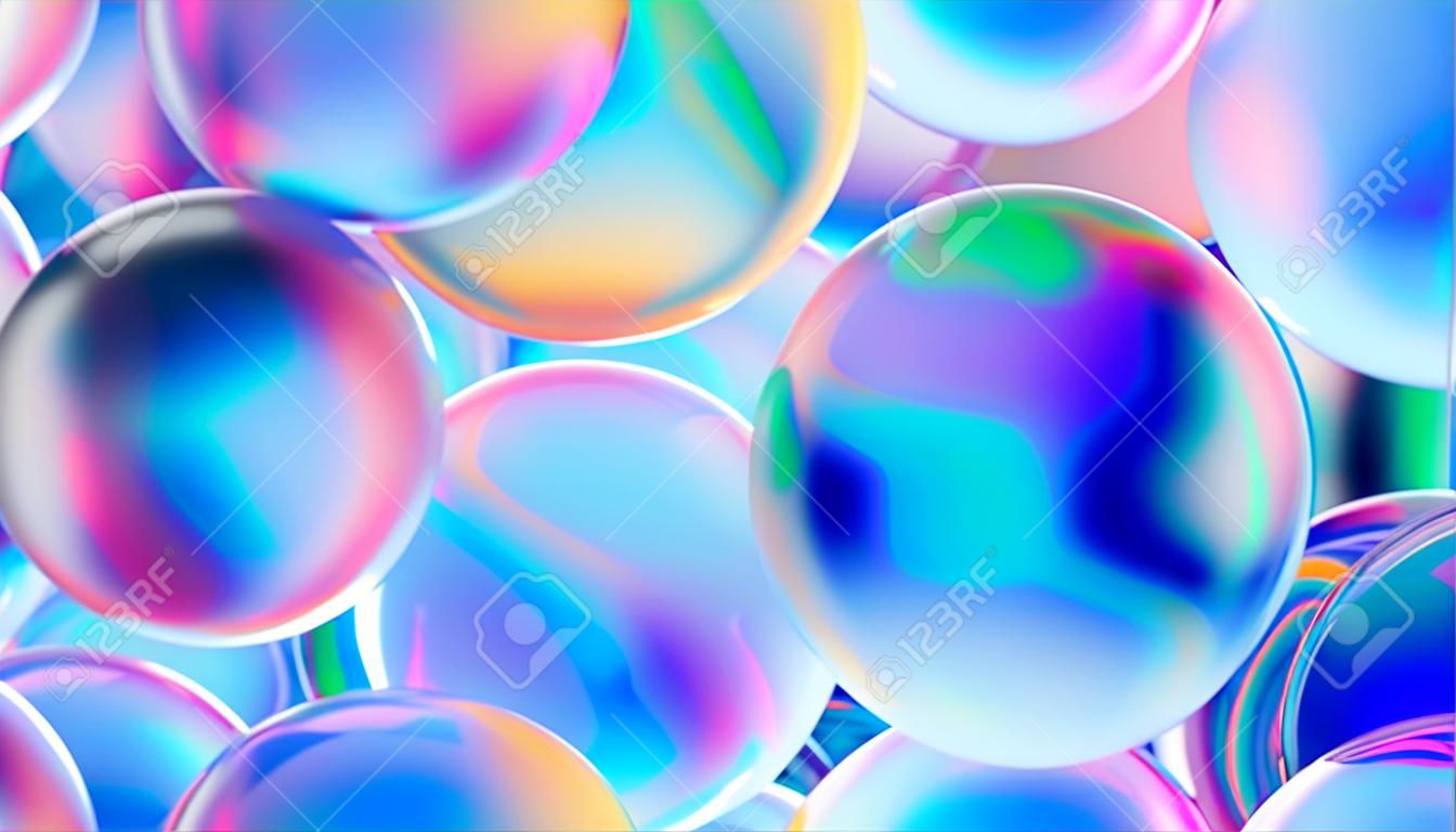 Translucent Glass Spheres Abstract Background 3d render