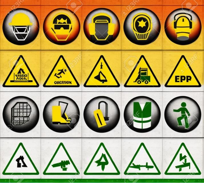 Construction related mandatory & hazards icons and signs