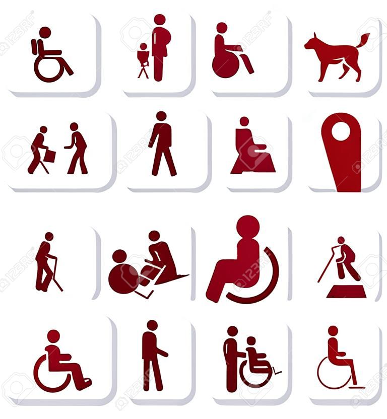 Conjunto de ícones relacionados com deficiência vermelha isolado no fundo branco