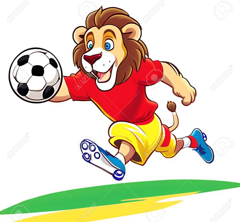 Karikatur Löwen spielen Fußball