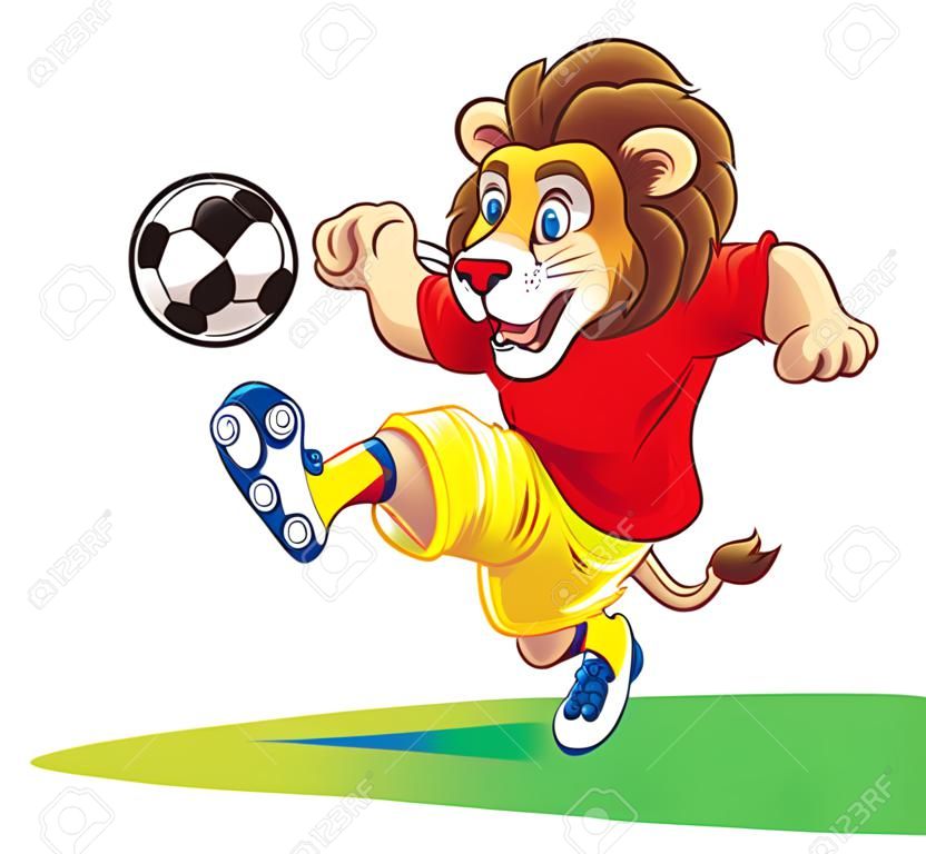 cartoon of lion playing soccer