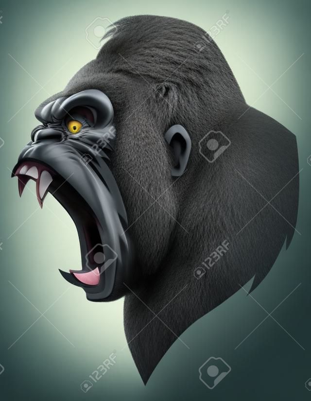 Angry roaring gorilla head isolated on white background