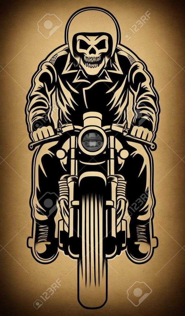 skull riding a cafe racer motorcycle style