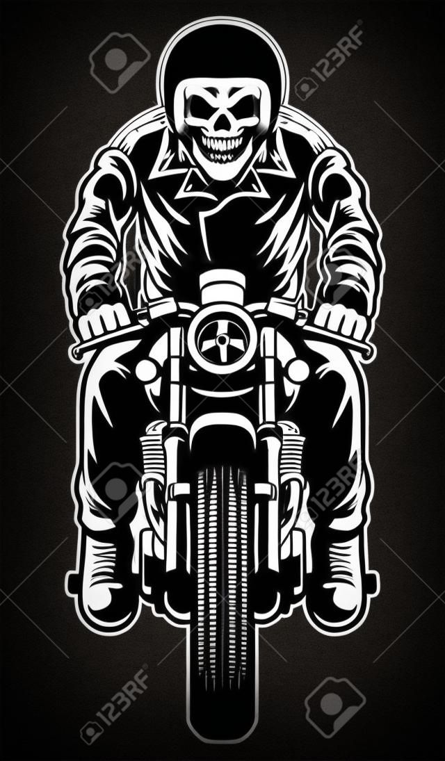 skull riding a cafe racer motorcycle style