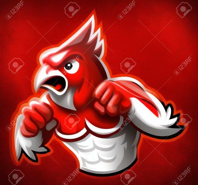 wütendes Kardinal-Maskottchen bereit zu kämpfen