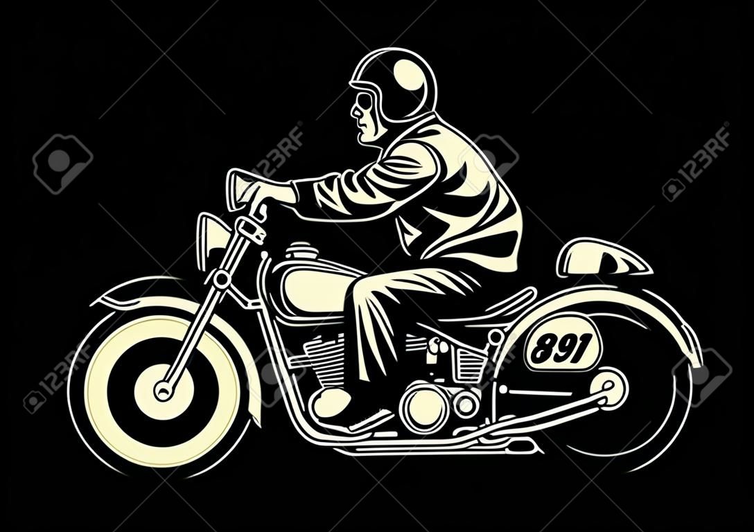 vintage retro vector kunst man rijden vintage motorfiets