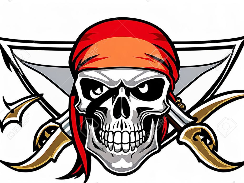 schedel van piraat met kruisend zwaard achter