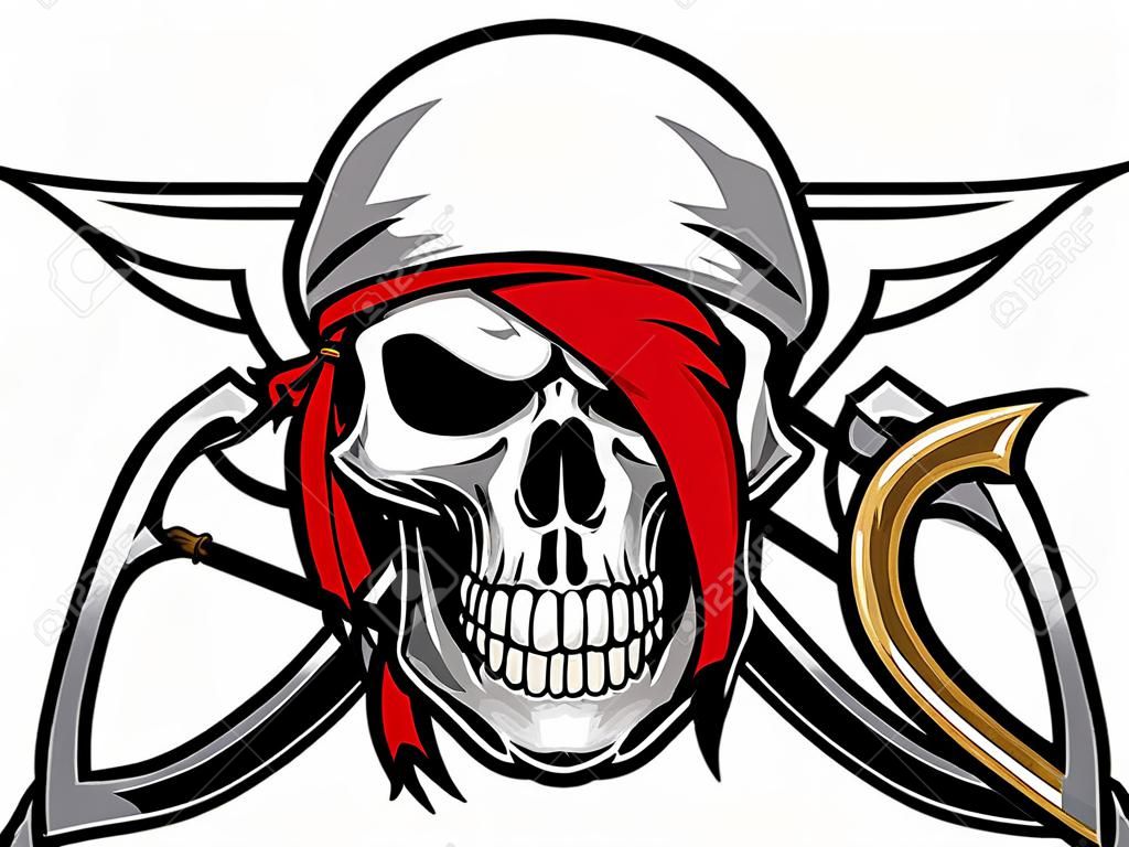 schedel van piraat met kruisend zwaard achter