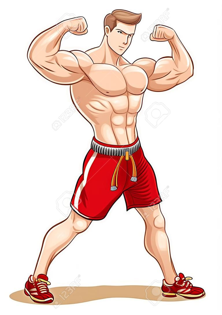 hombre musculoso flexionando sus bíceps