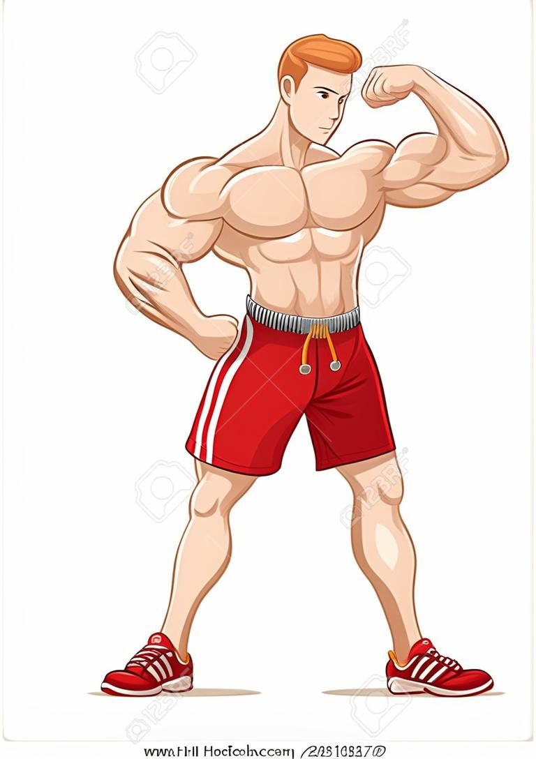 hombre musculoso flexionando sus bíceps
