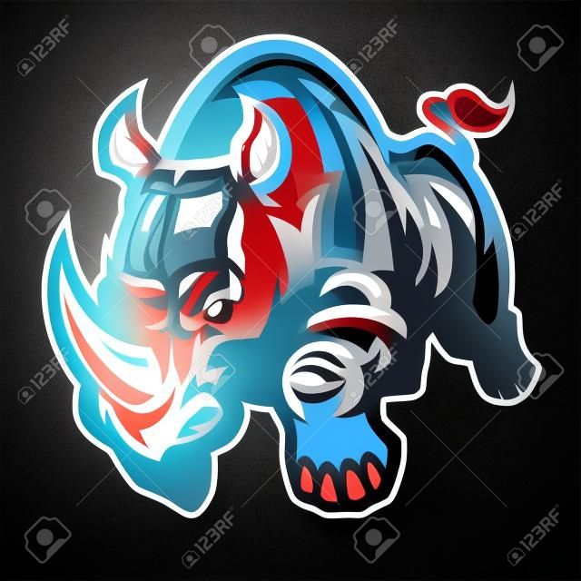 mascot design of angry rhino attack