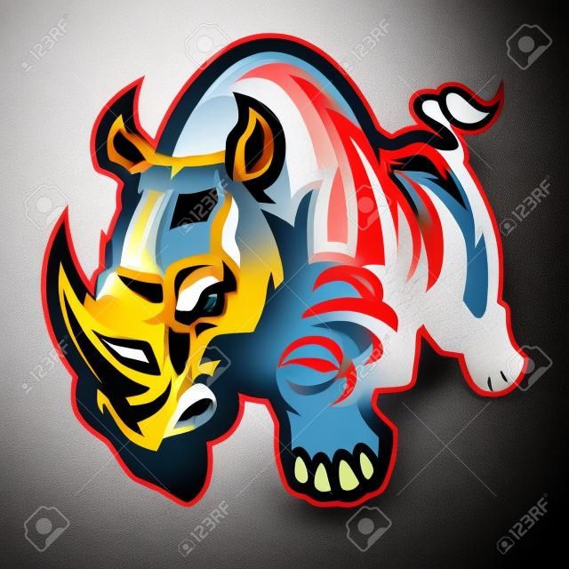 mascot design of angry rhino attack